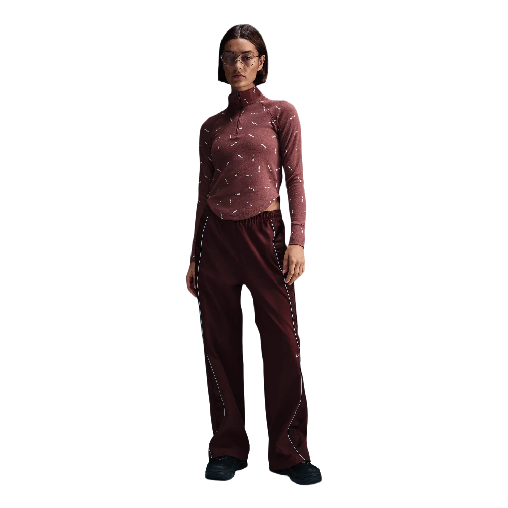 Nike Sportswear Collection Women's Slim 1/2-Zip Long-Sleeve Logo Top Red Sepia/Light Orewood Brown/Red Sepia