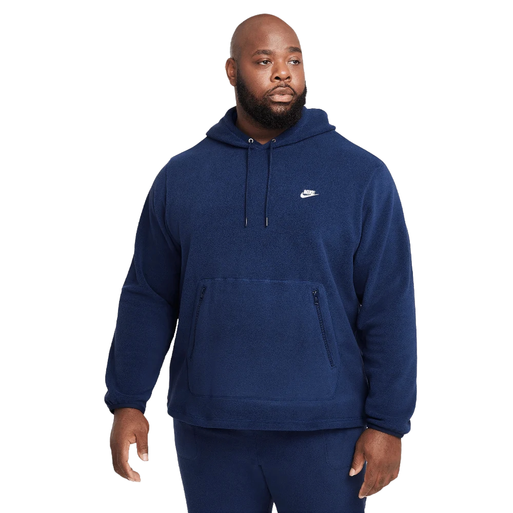 Nike Club Men's Winterized Pullover Hoodie Midnight Navy/White