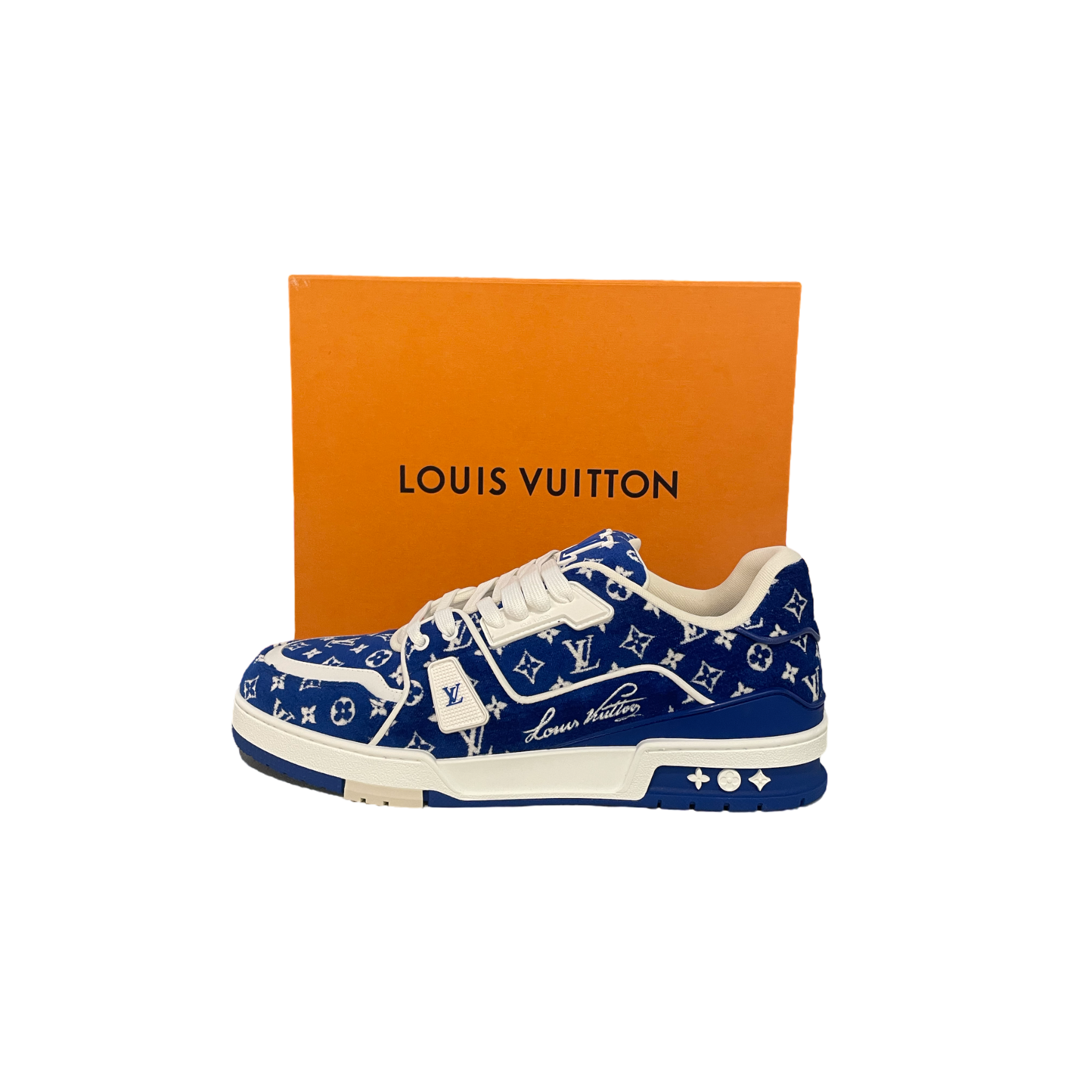 Louis Vuitton Trainer Blue Monogram Textile left side