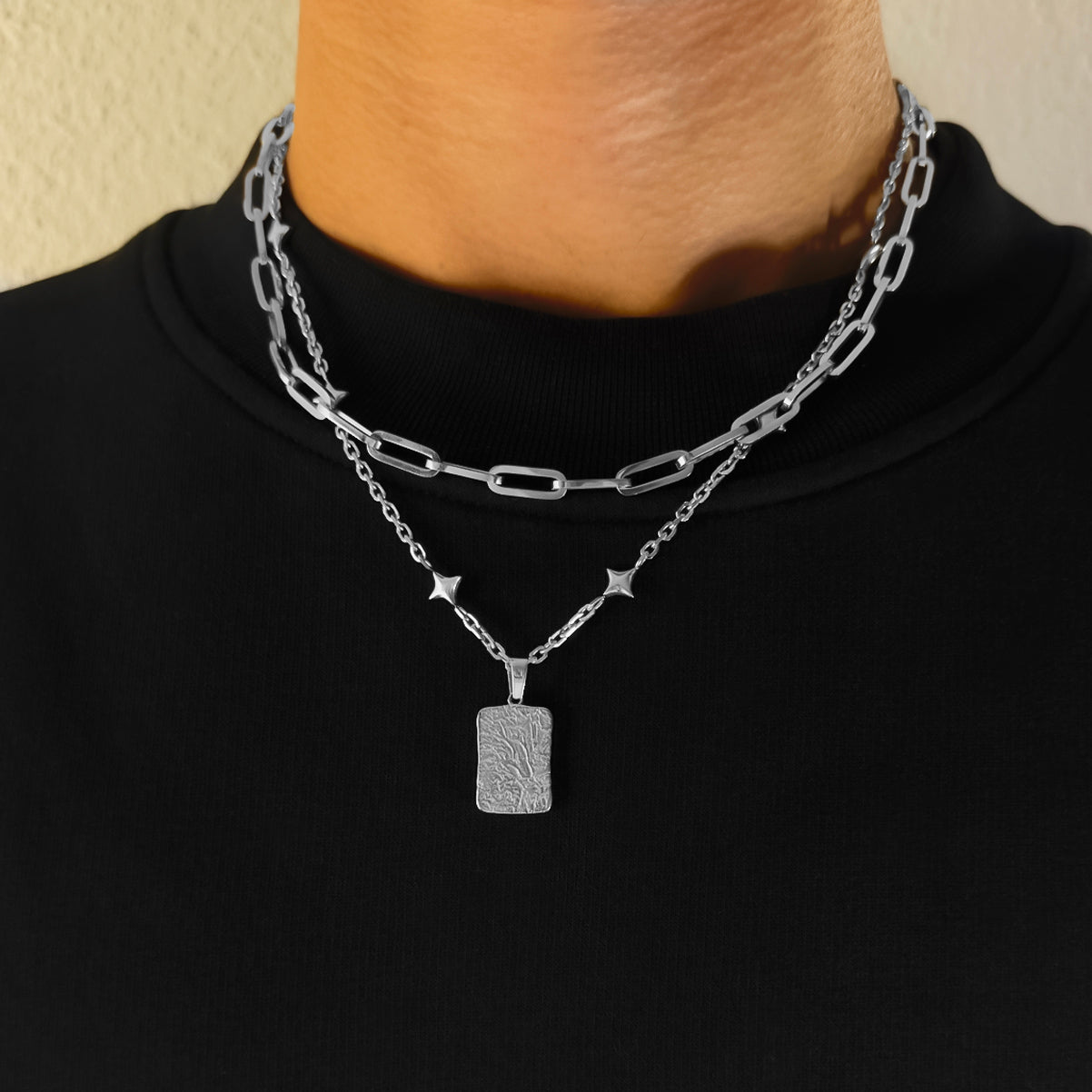 Minimalist Silber Kette featuring star charm and lava rock Anhänger