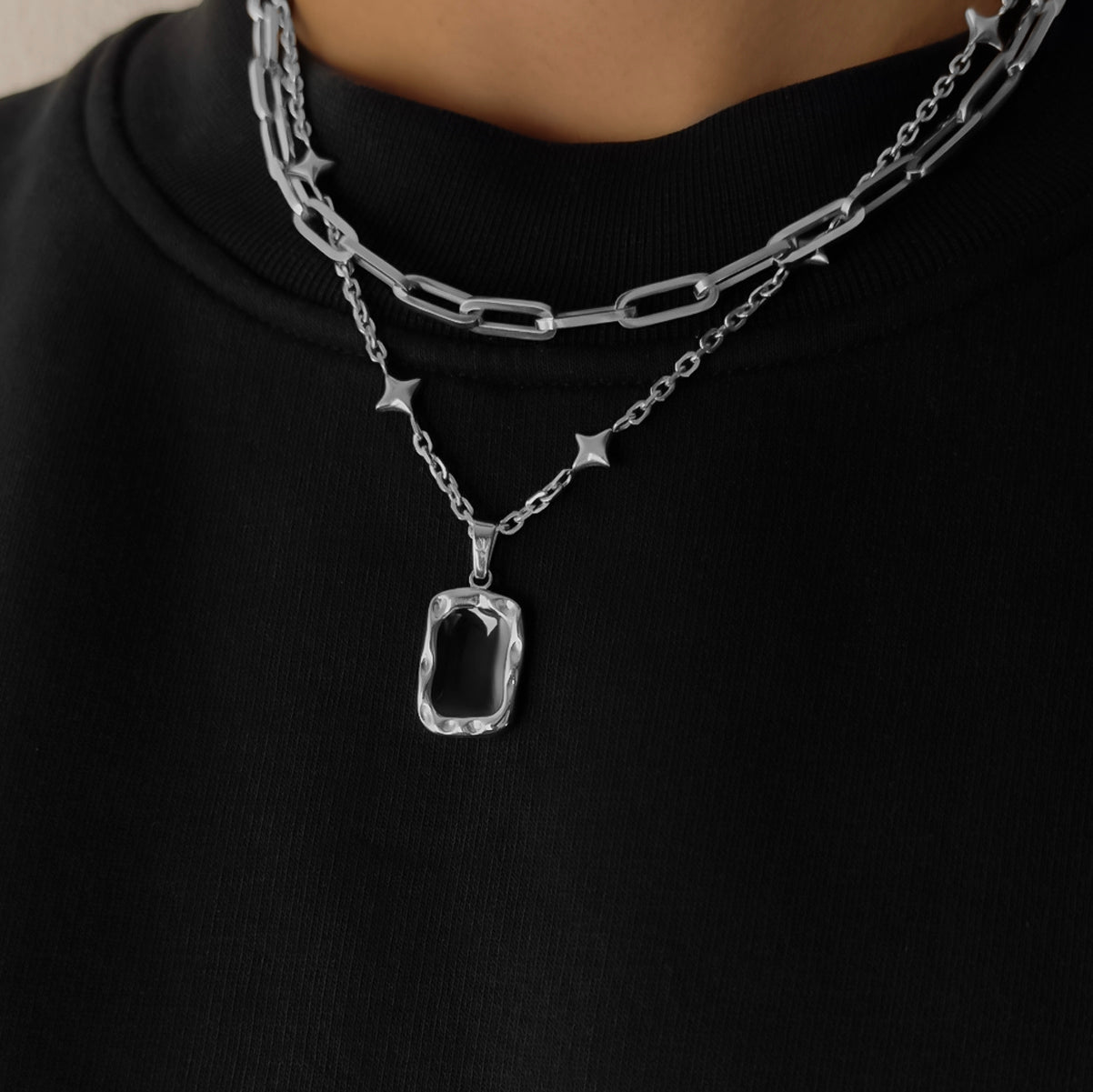 Silber celestial Kette featuring natural onyx stone Anhänger.