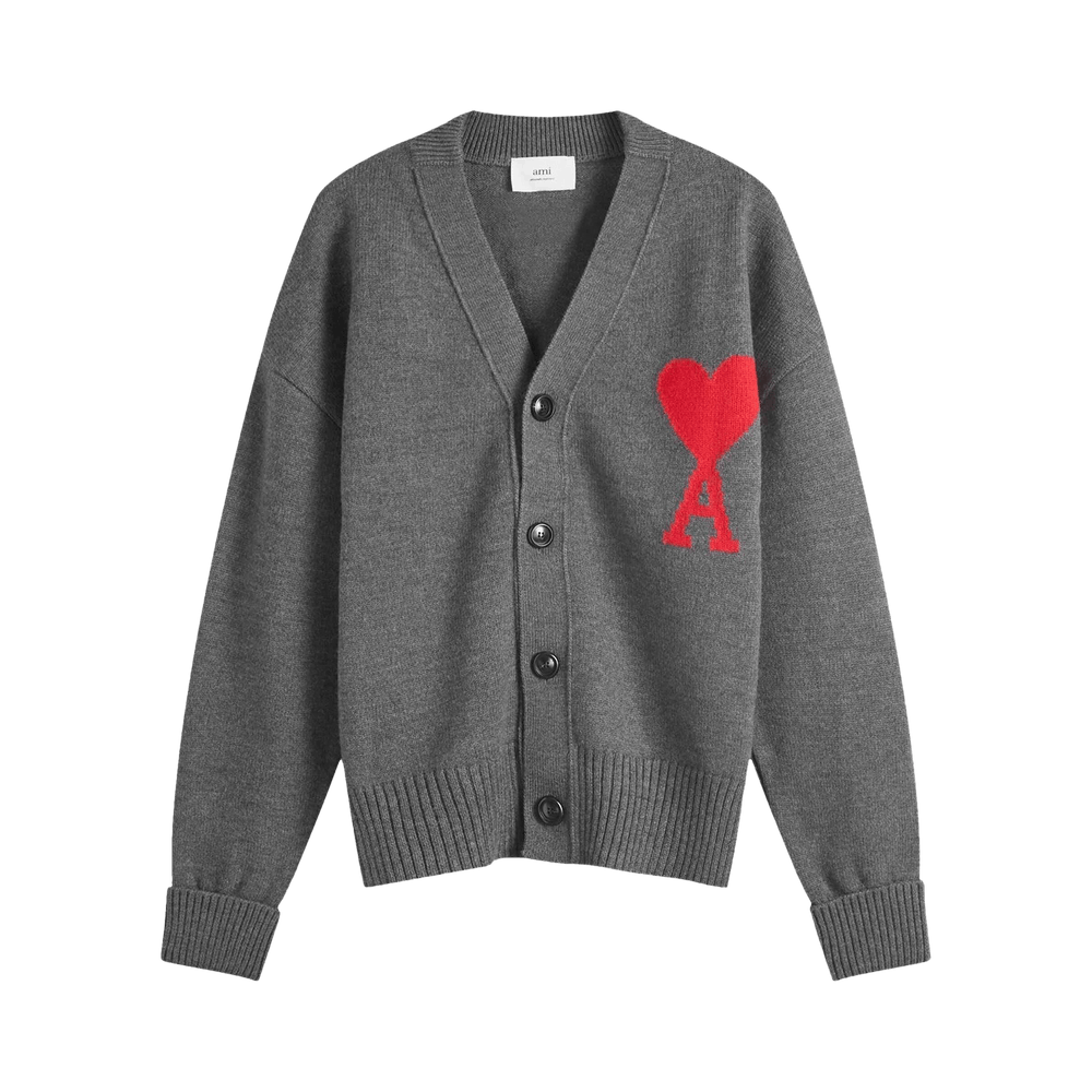 Ami Large A Heart Cardigan 'Grey/Red'