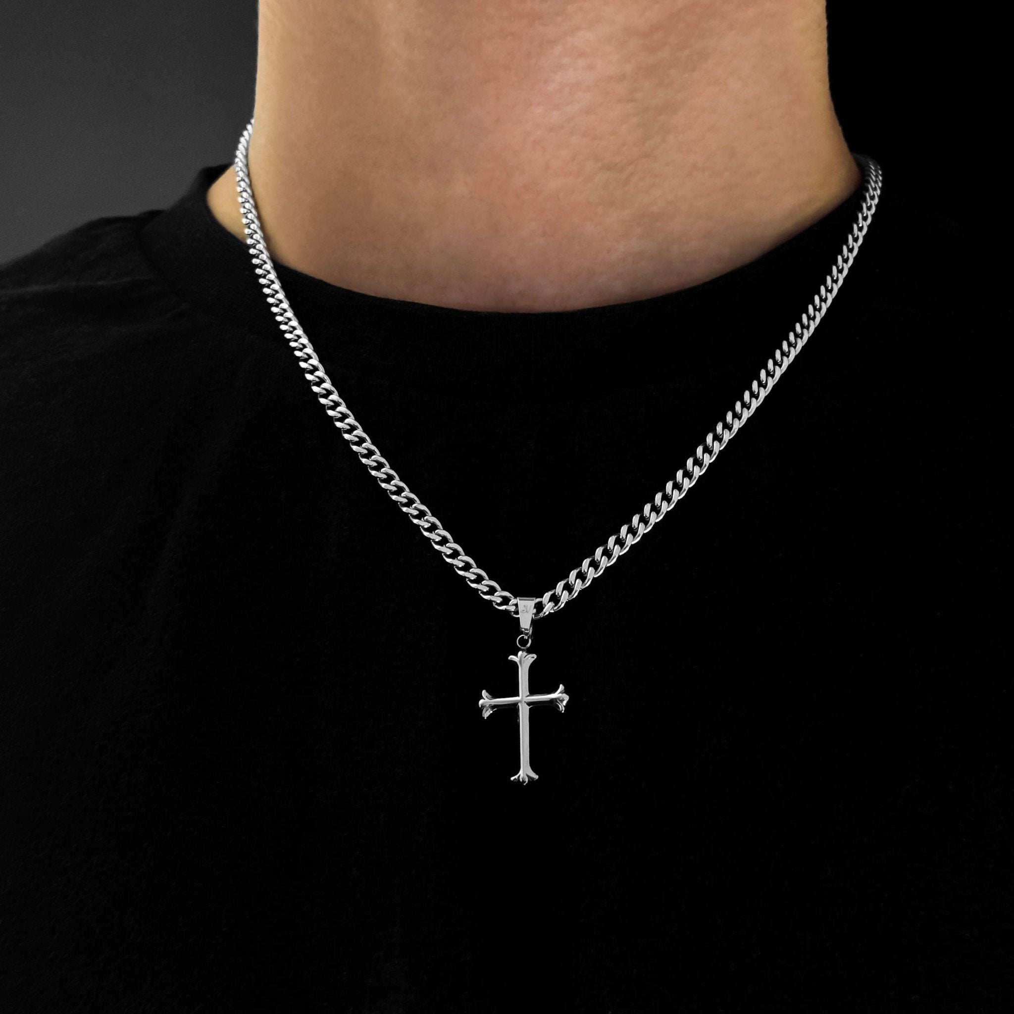 Cross Cuban Kette - Silber (4mm) - Ketten mit Anhänger - 50cm / 20'' - JVillion®