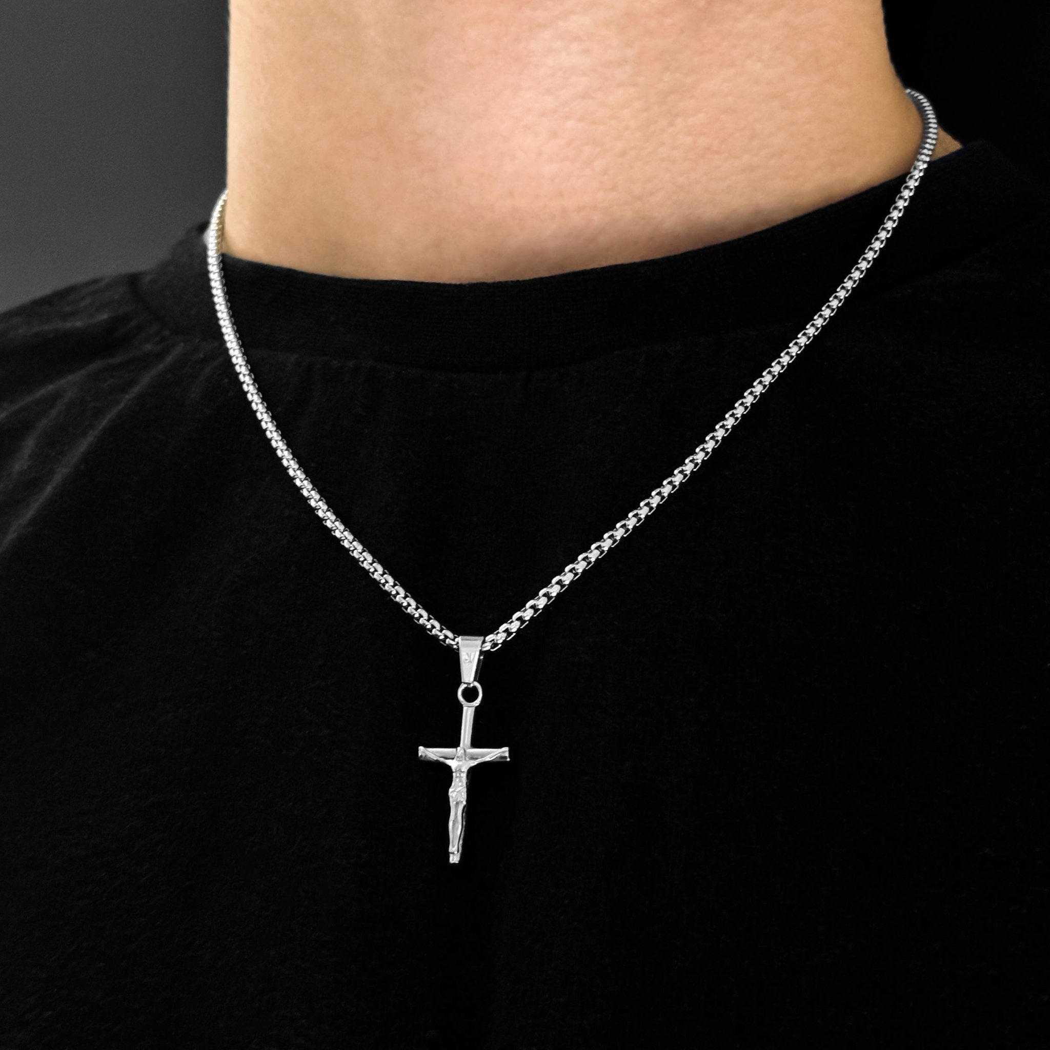 Jesus Cross Box Kette - Silber (2,5mm) - Ketten mit Anhänger - 50cm / 20'' - JVillion®