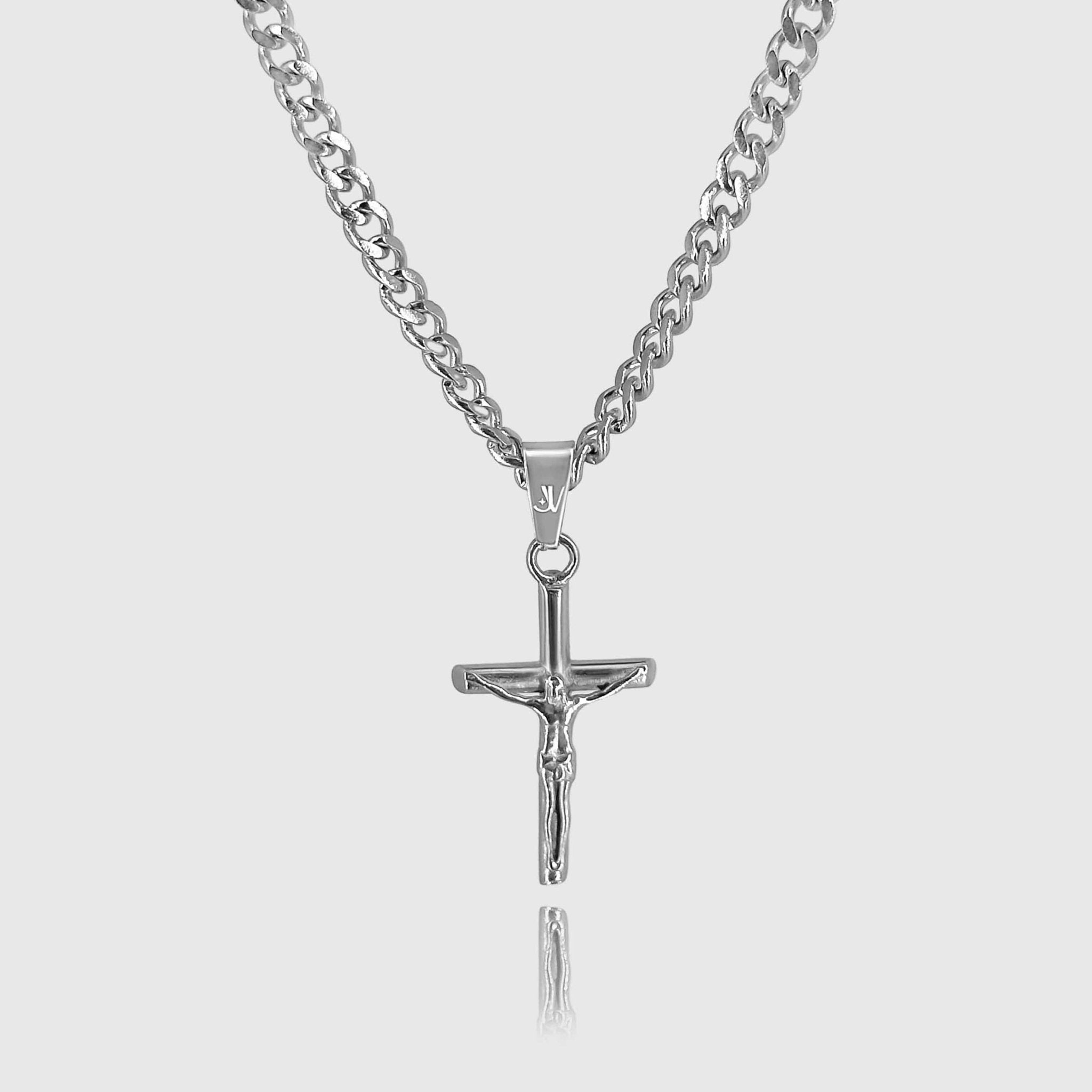 Jesus Cross Cuban Kette - Silber (4mm) - Ketten mit Anhänger - 50cm / 20'' - JVillion®