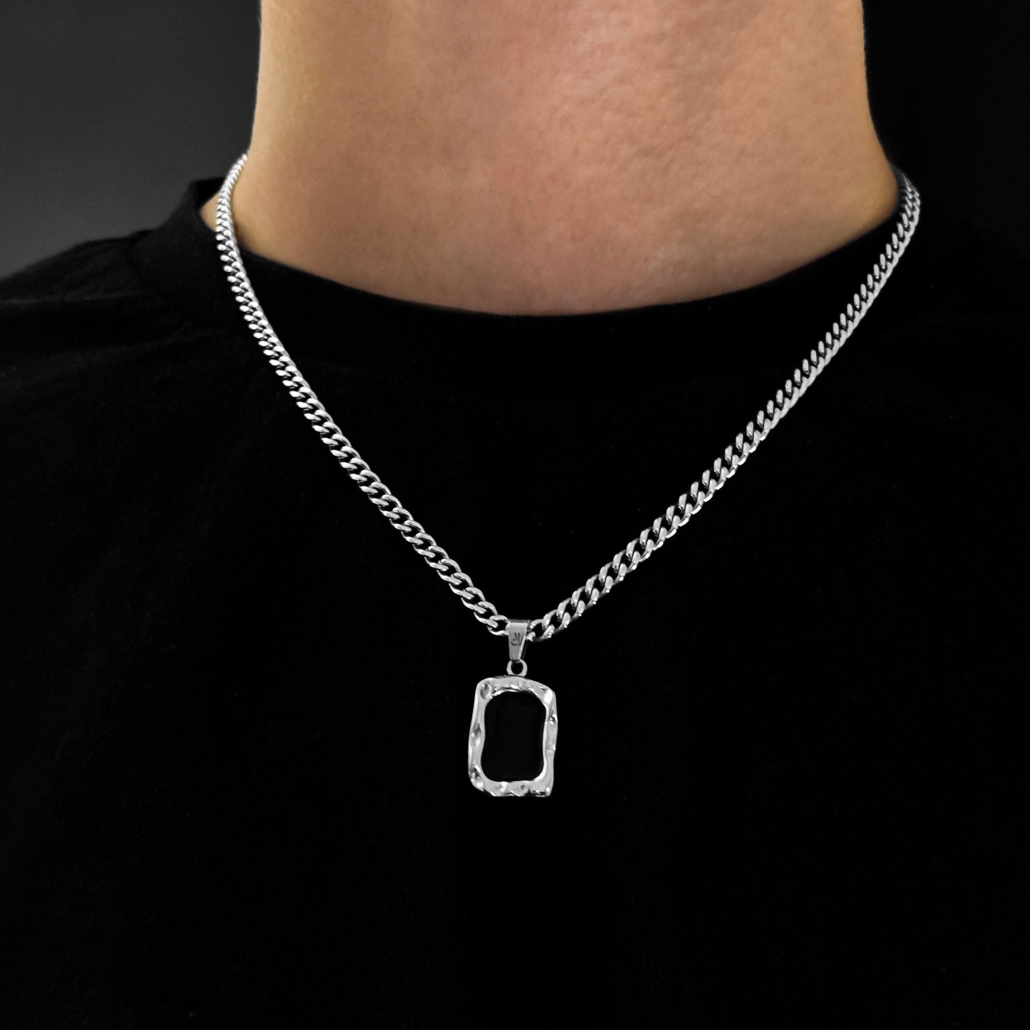 Onyx Cuban Kette - Silber (4mm) - Ketten mit Anhänger - 50cm / 20'' - JVillion®