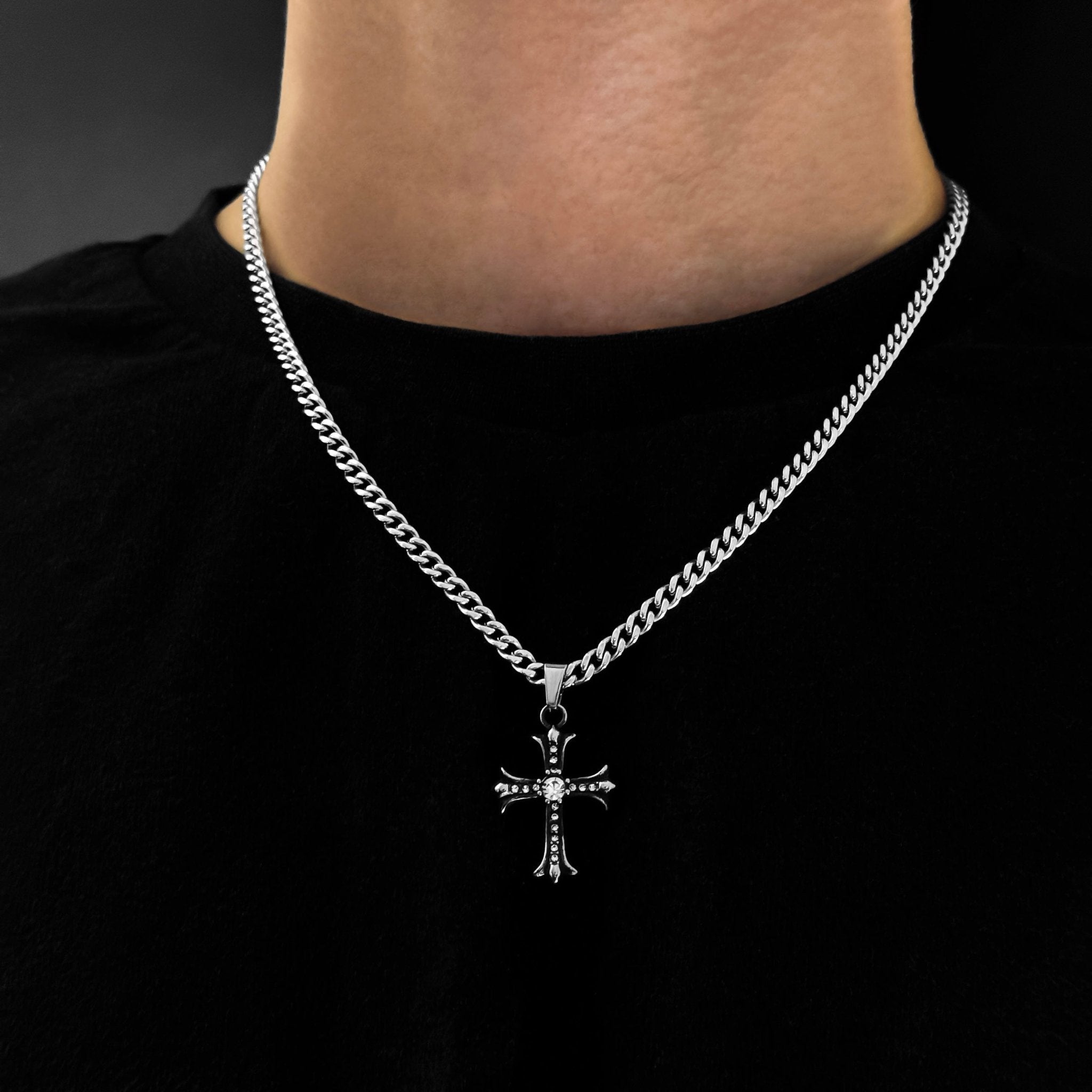 Shiny Cross Cuban Kette - Silber (4mm) - Ketten mit Anhänger - 50cm / 20'' - JVillion®