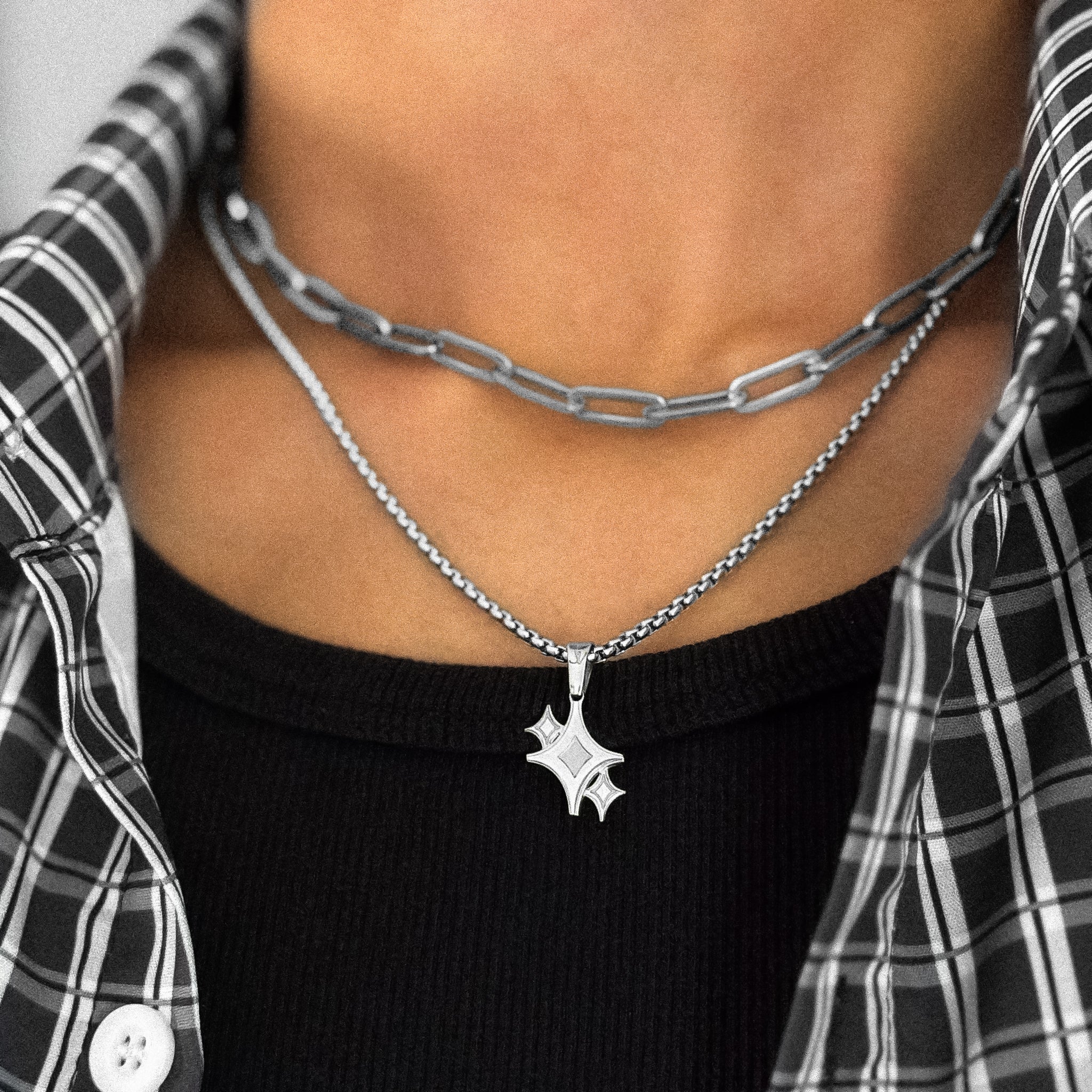 Close Detail of Star Box Kette Stainless Steel 2.5mm Jewelry