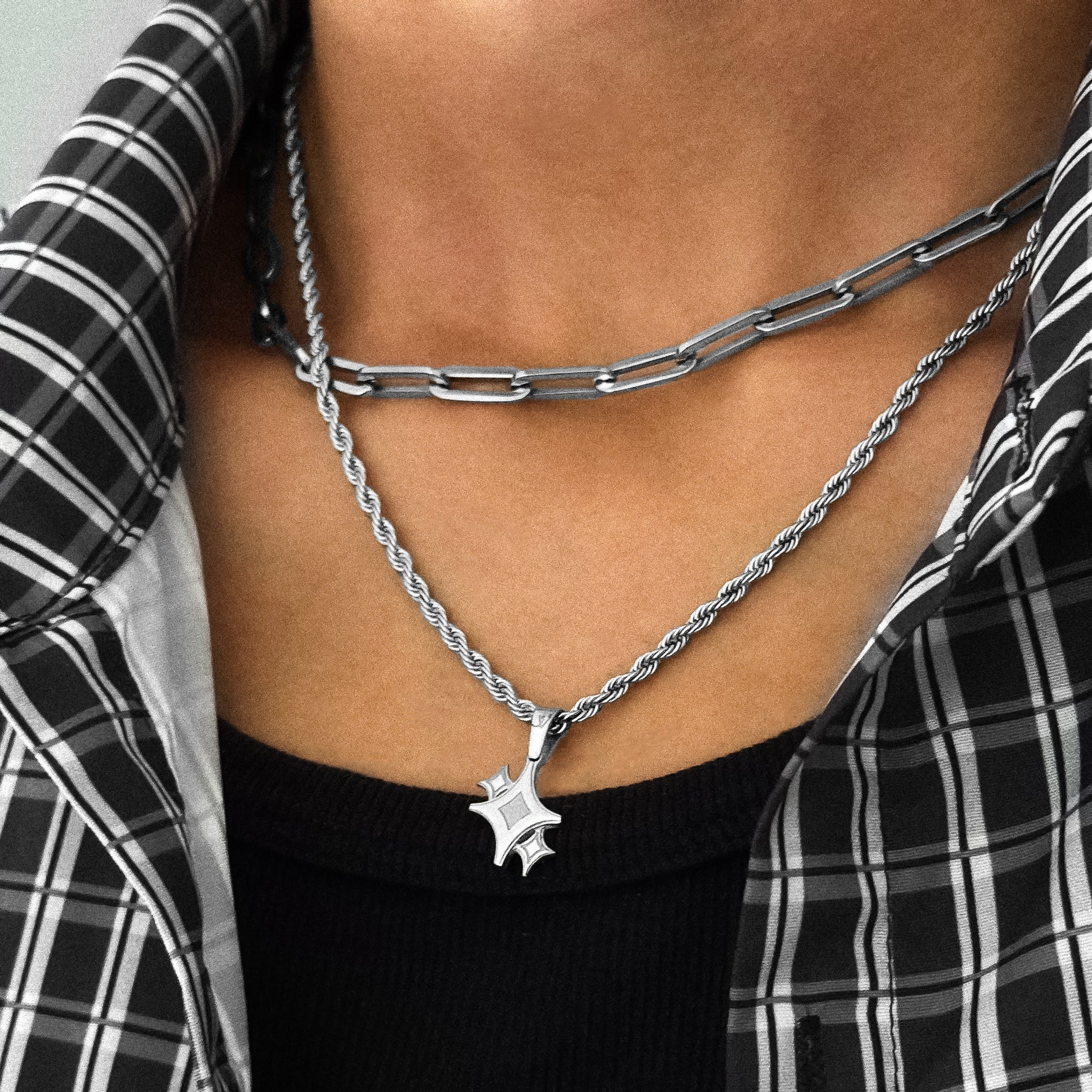 Close Detail of Star Rope Kette Stainless Steel 3mm Halskette