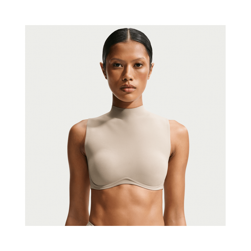 NikeSKIMS Studio Stretch Women's Light-Support Mock-Neck Sports Bra NSKM Linen/NSKM Linen