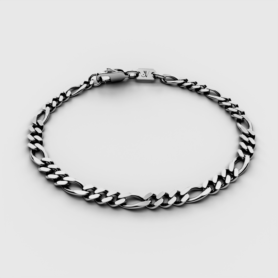 Elegant Figaro Armband in Stainless Steel 5mm – Full View