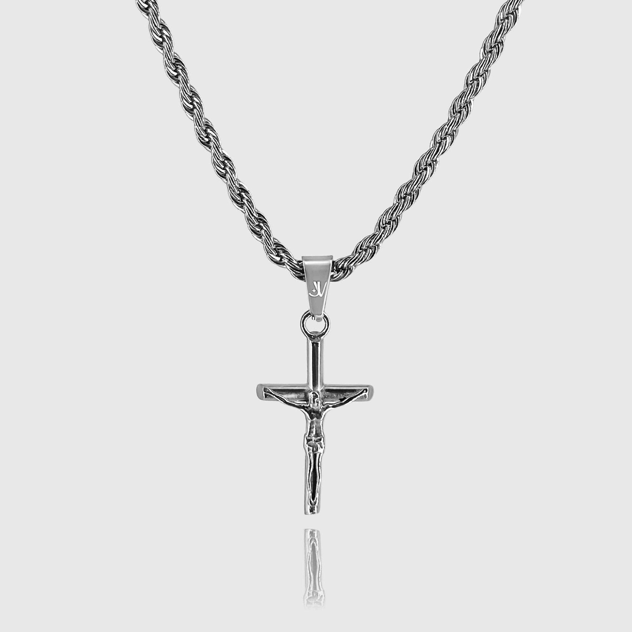 Jesus Cross Rope Kette - Silber (3mm) - Ketten mit Anhänger - 50cm / 20'' - JVillion®