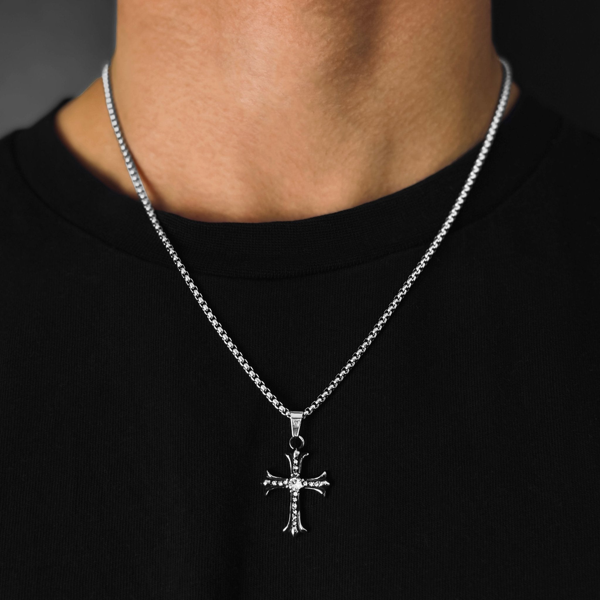 Shiny Cross Box Kette - Silber (2,5mm) - Ketten mit Anhänger - 50cm / 20'' - JVillion®