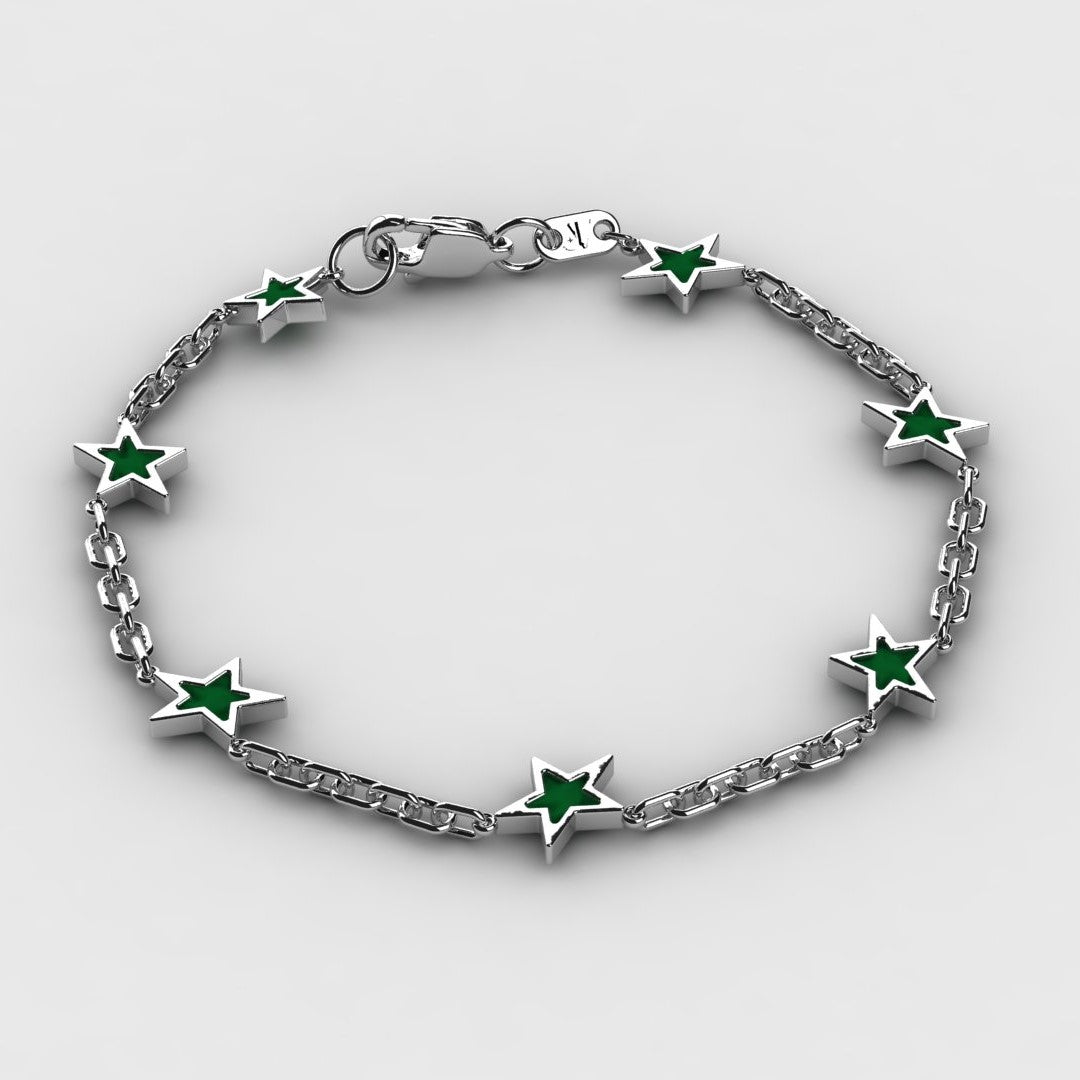 Men’s stainless steel star Armband with green onyx stone – bold modern jewelry for everyday wear