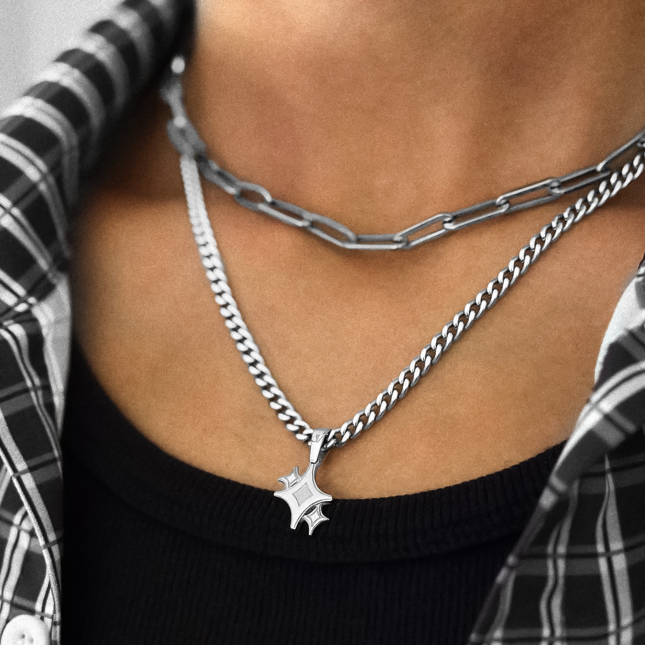 Closeup of Star Cuban Kette 4mm Stainless Steel Men’s Halskette